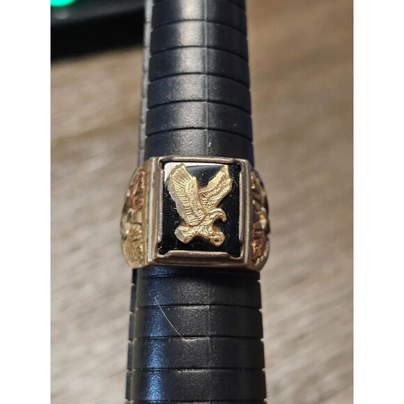 925 Sterling Silver Onyx Gem Eagle Signet Ring Size 11 - 9.85g - Picture 1 of 5